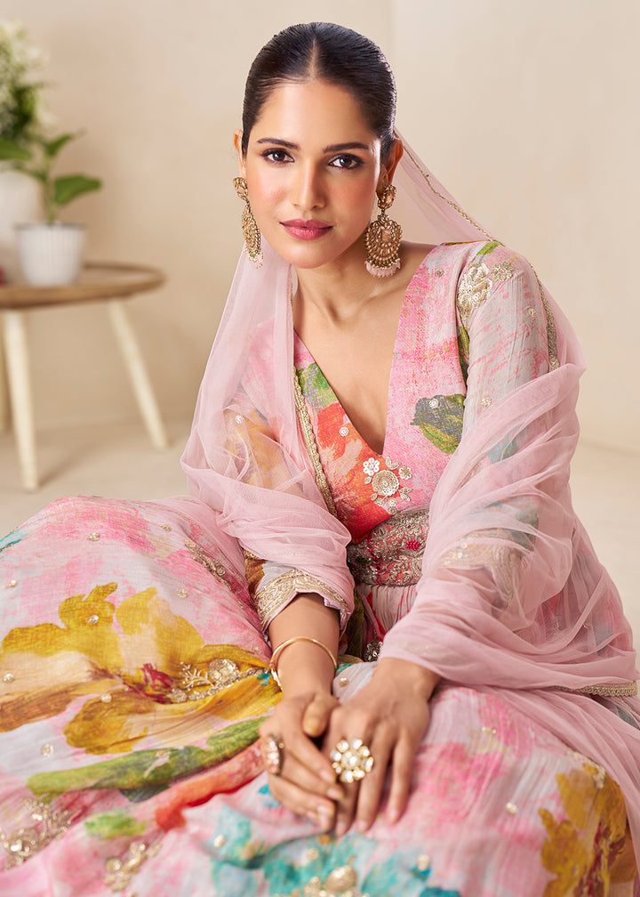 Buy Now Blush Pink Floral Digital Printed Festive Anarkali Gown Online in US, UK, Canada, France, Italy, Sweden, Ireland, Denmark, UAE & Worldwide at Empress