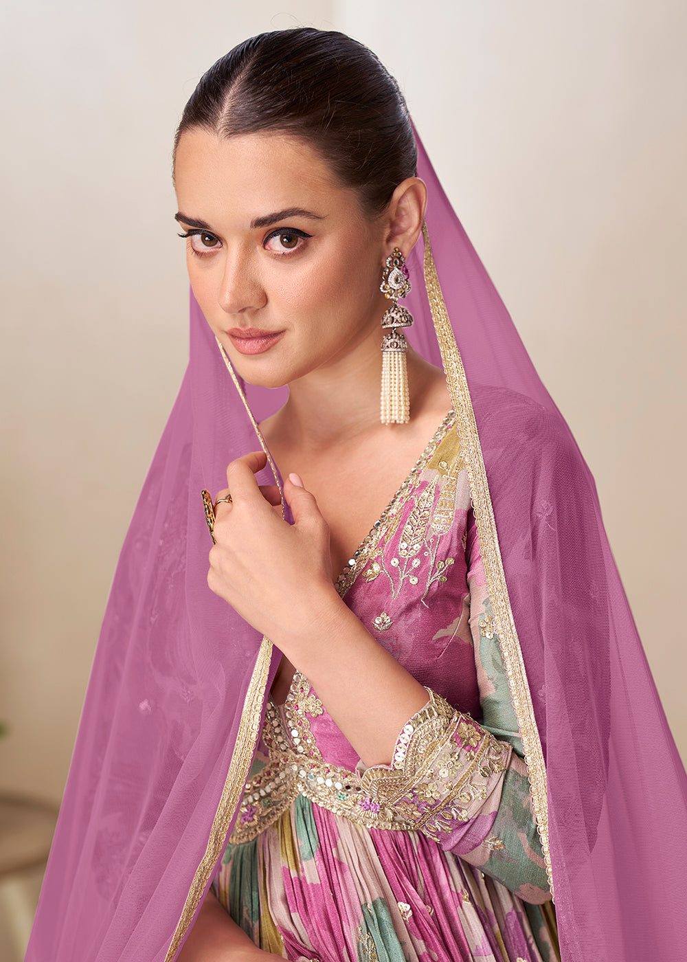 Buy Now Multicolor Floral Digital Printed Festive Anarkali Gown Online in US, UK, Canada, France, Italy, Sweden, Ireland, Denmark, UAE & Worldwide at Empress.