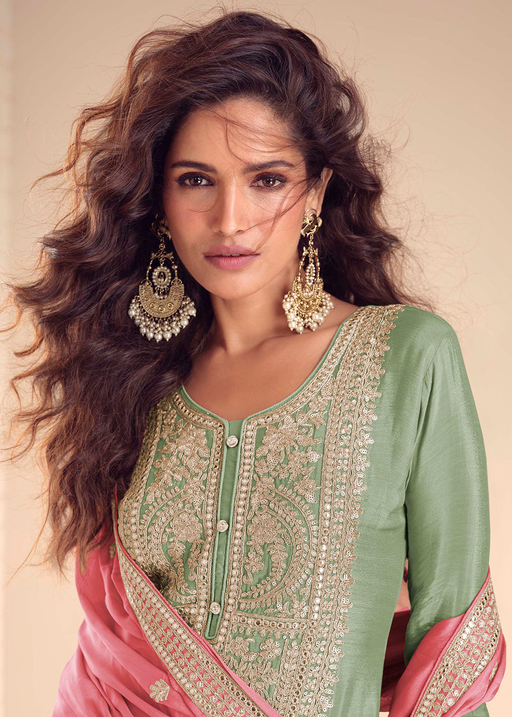 Buy Now Green Stylist Pant Style Embroidered Festive Wedding Dress Online in US, UK, Canada, Netherlands, Germany, Italy, France, Sweden & Worldwide at Empress.