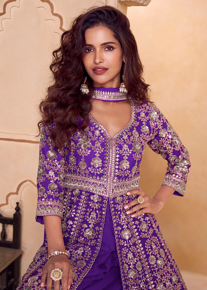 Buy Now Purple Long Top Style Designer Palazzo Suit Online in US, UK, Canada, Netherlands, Germany, Italy, France, Sweden, UAE, Qatar & Worldwide at Empress.