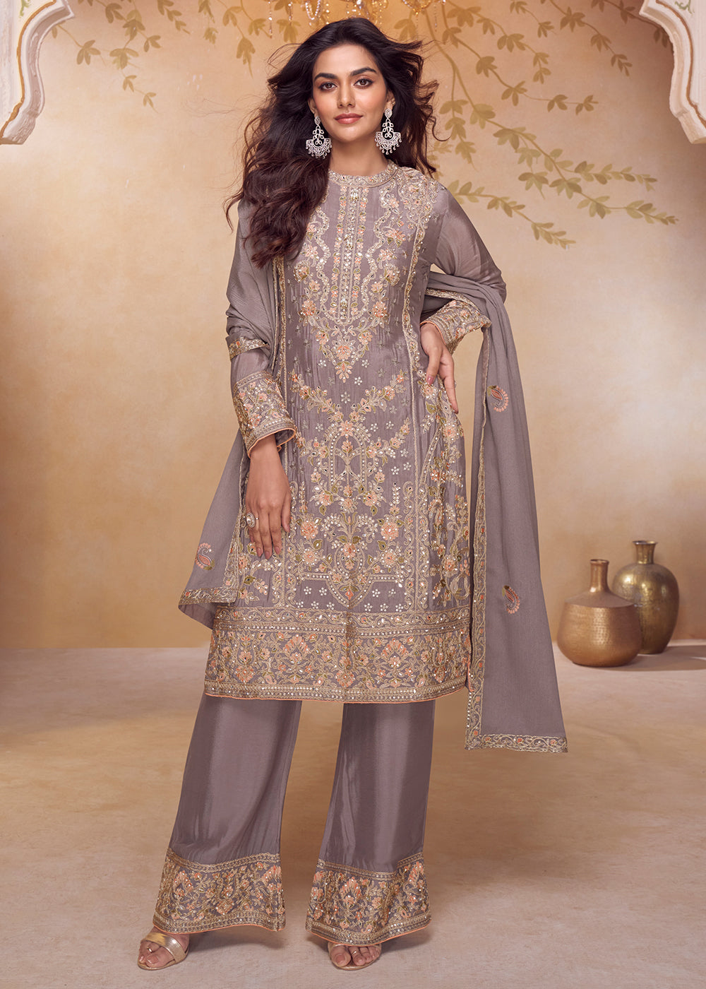 Buy Now Mauve Multi Embroidered Designer Pant Style Salwar Suit Online in US, UK, Canada, Netherlands, Germany, Italy, France, UAE & Worldwide at Empress.