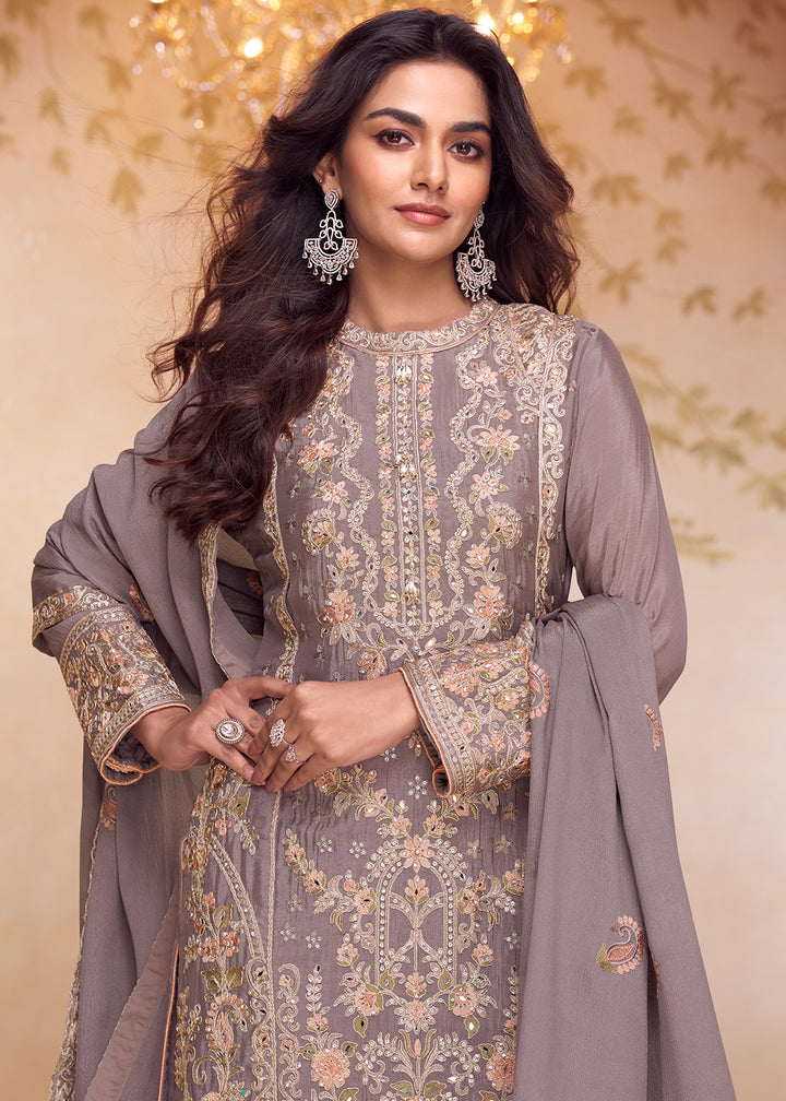 Buy Now Mauve Multi Embroidered Designer Pant Style Salwar Suit Online in US, UK, Canada, Netherlands, Germany, Italy, France, UAE &amp; Worldwide at Empress.