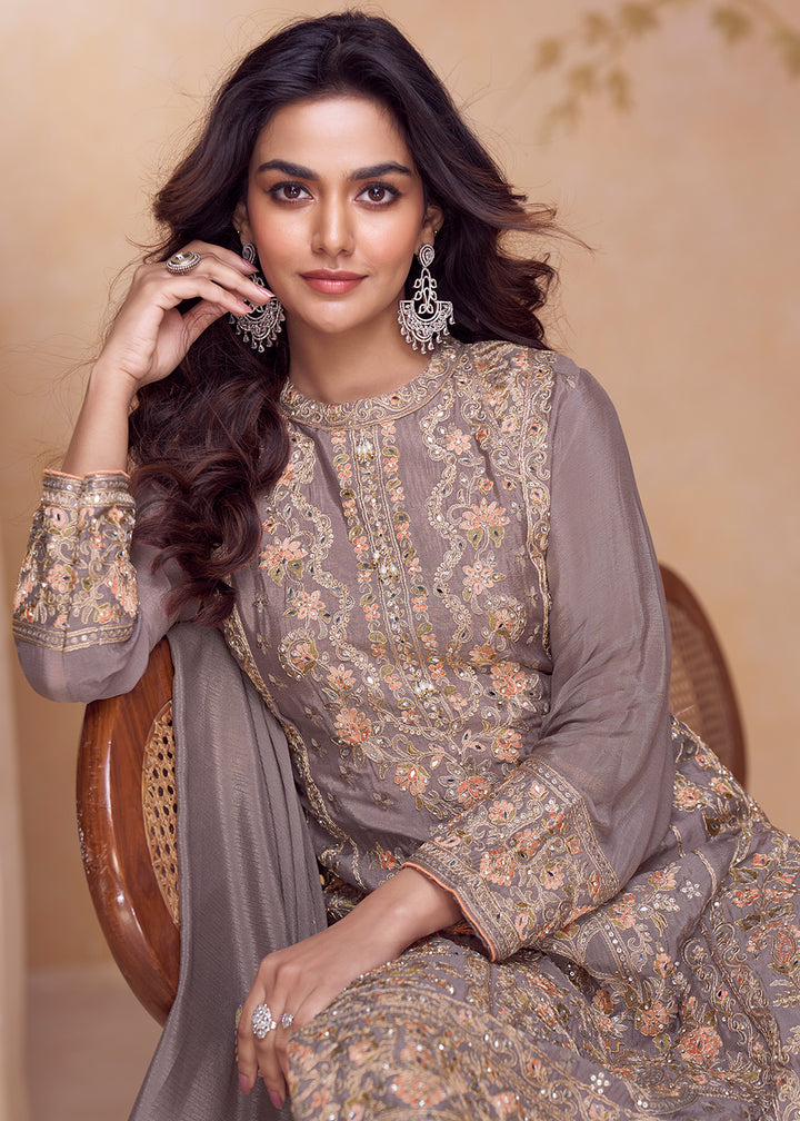 Buy Now Mauve Multi Embroidered Designer Pant Style Salwar Suit Online in US, UK, Canada, Netherlands, Germany, Italy, France, UAE &amp; Worldwide at Empress.