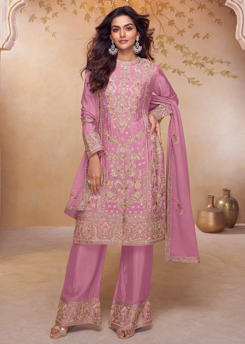 Buy Now Pink Multi Embroidered Designer Pant Style Salwar Suit Online in US, UK, Canada, Netherlands, Germany, Italy, France, UAE & Worldwide at Empress.