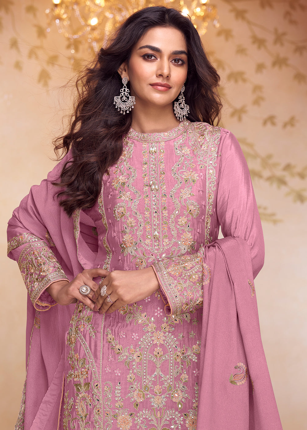 Buy Now Pink Multi Embroidered Designer Pant Style Salwar Suit Online in US, UK, Canada, Netherlands, Germany, Italy, France, UAE & Worldwide at Empress.
