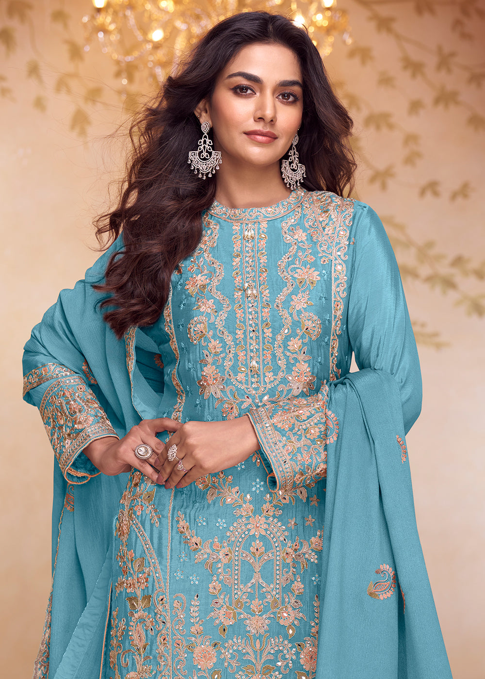 Buy Now Blue Multi Embroidered Designer Pant Style Salwar Suit Online in US, UK, Canada, Netherlands, Germany, Italy, France, UAE & Worldwide at Empress.