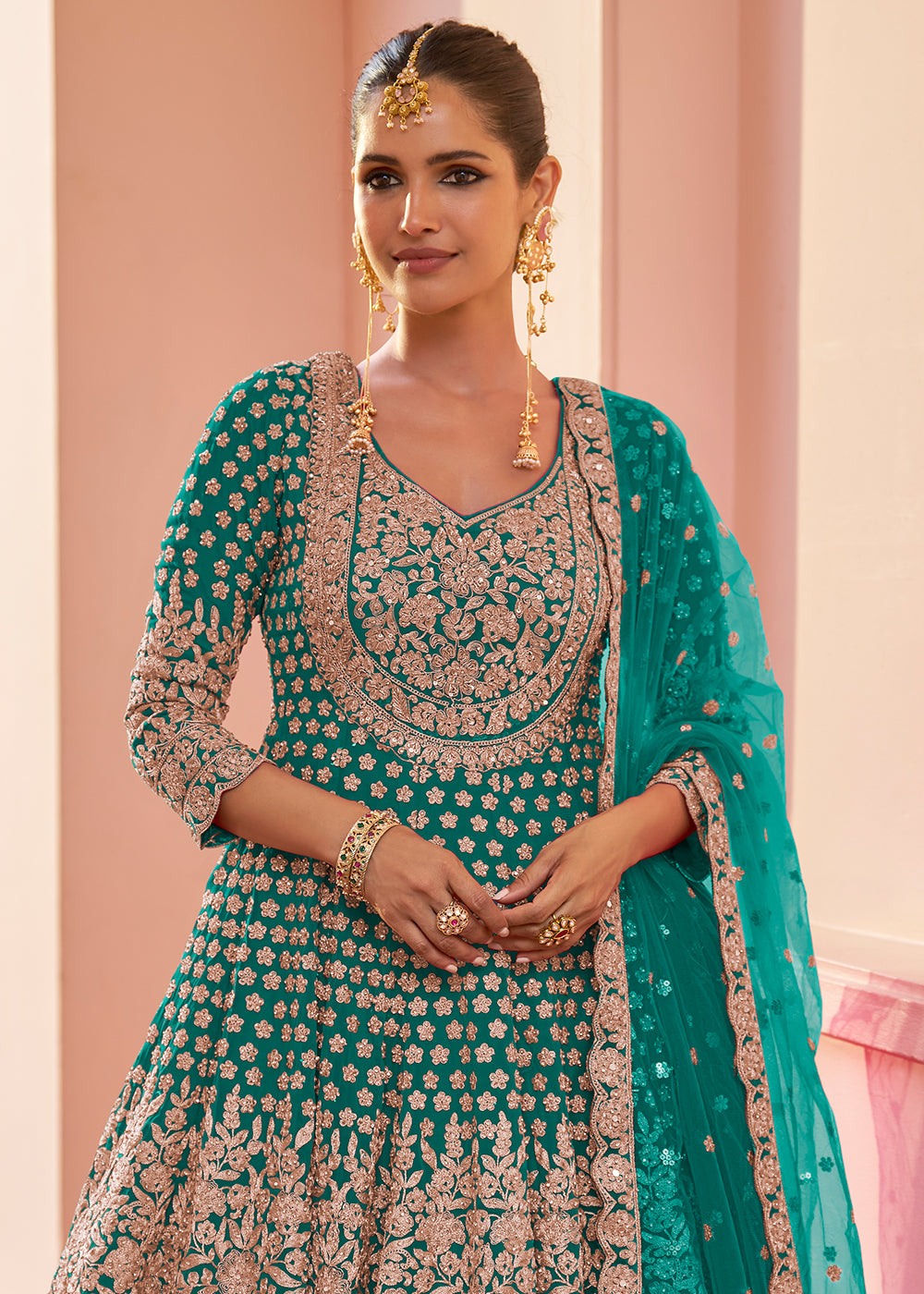 Buy Now Real Georgette Sea Green Wedding Festive Lehenga Suit Online in US, UK, Canada, Netherlands, Germany, Italy, France, Sweden, UAE & Worldwide at Empress.