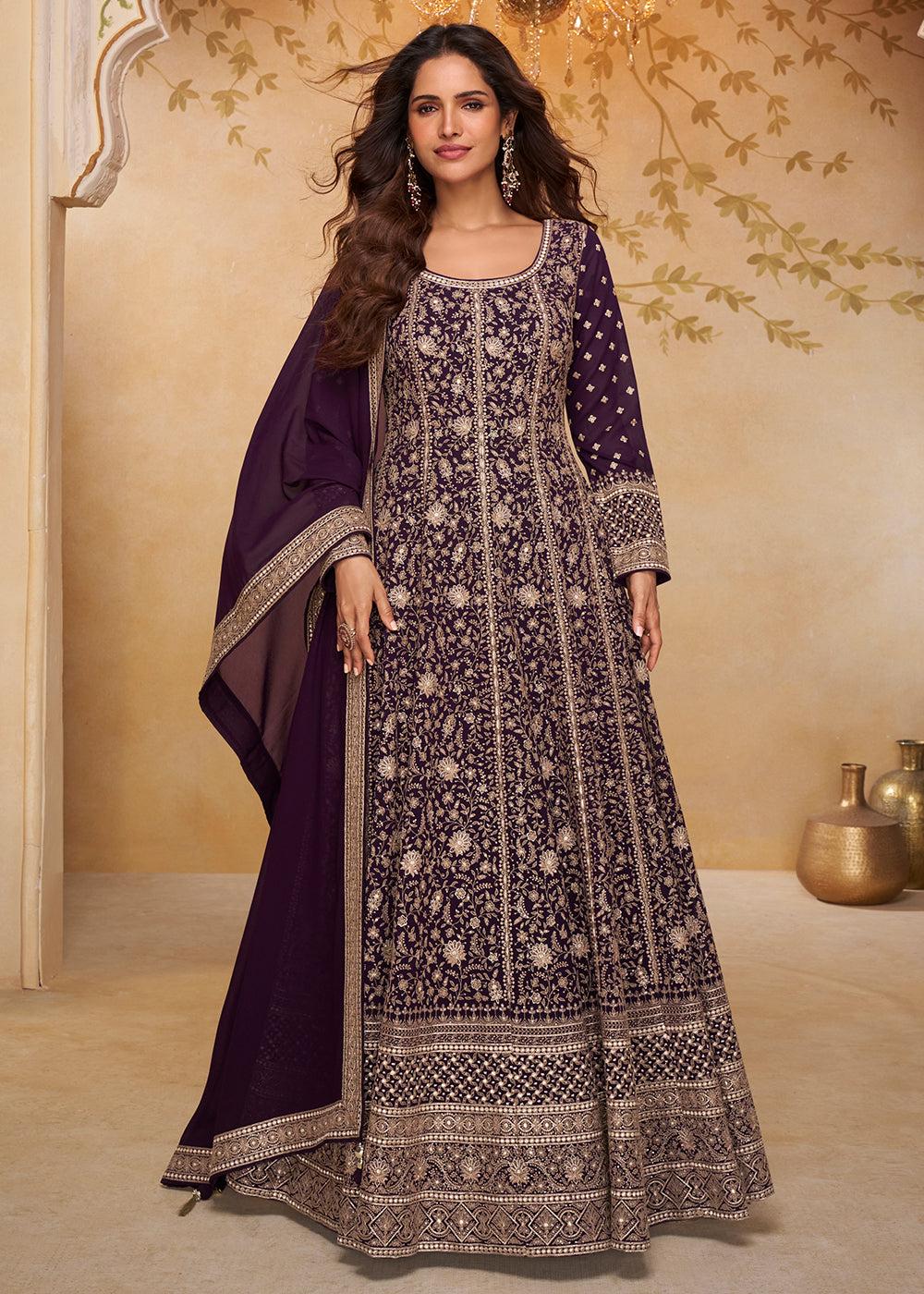 Buy Purple Real Georgette Embroidered Designer Anarkali Suit Online in US, UK, Sweden, Denmark, Greece, Germany, Canada, Austria, Canada & Worldwide at Empress.