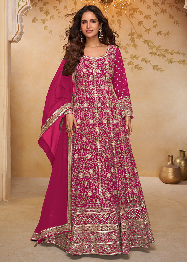 Pink Real Georgette Embroidered Designer Anarkali Suit