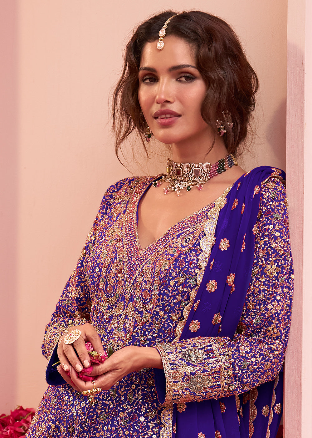 Buy Now Purple Embroidered Real Georgette Palazzo Style Suit Online in US, UK, Canada, Germany, Italy, France, Greece, Australia, UAE & Worldwide at Empress.
