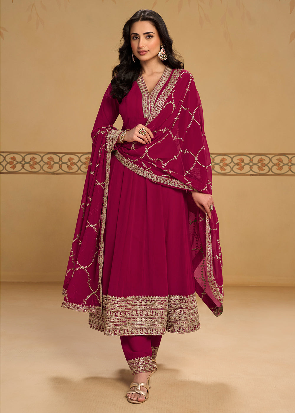 Buy Now Rani Pink Anarkali Top Style Pant Style Dress Online in US, UK, Canada, Germany, Italy, France, Greece, Australia, Austria, UAE & Worldwide at Empress.