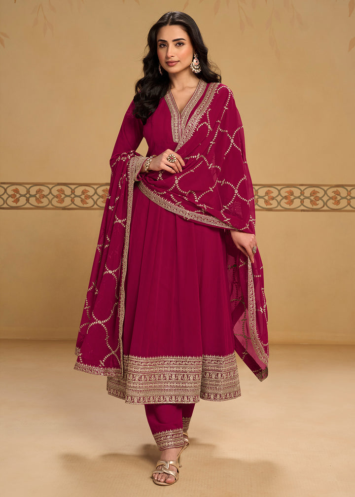 Buy Now Rani Pink Anarkali Top Style Pant Style Dress Online in US, UK, Canada, Germany, Italy, France, Greece, Australia, Austria, UAE &amp; Worldwide at Empress.