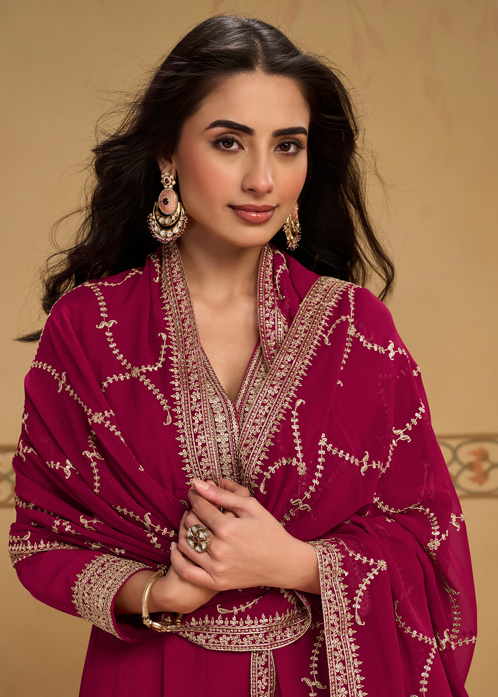 Buy Now Rani Pink Anarkali Top Style Pant Style Dress Online in US, UK, Canada, Germany, Italy, France, Greece, Australia, Austria, UAE & Worldwide at Empress.