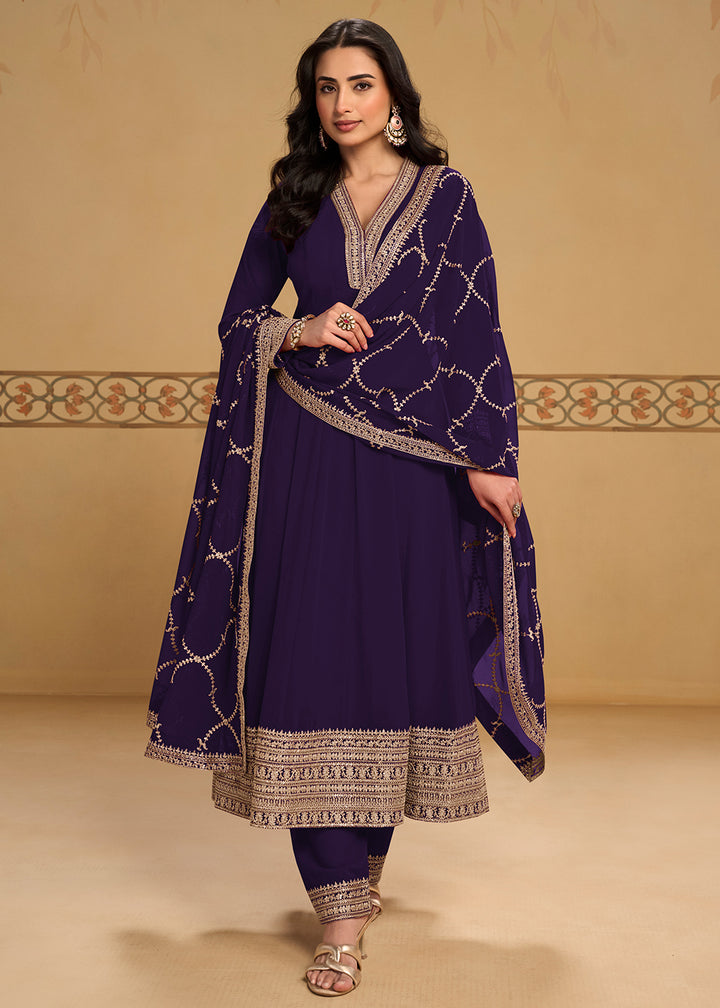 Buy Now Violet Purple Anarkali Top Style Pant Style Dress Online in US, UK, Canada, Germany, Italy, France, Greece, Australia, Austria &amp; Worldwide at Empress.