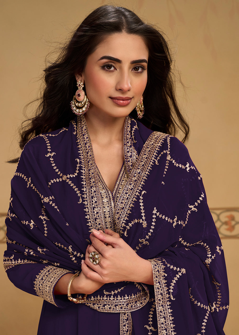Buy Now Violet Purple Anarkali Top Style Pant Style Dress Online in US, UK, Canada, Germany, Italy, France, Greece, Australia, Austria & Worldwide at Empress.