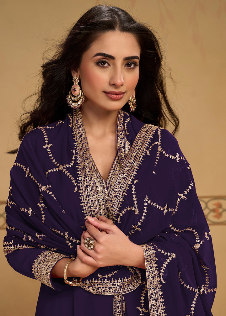 Buy Now Violet Purple Anarkali Top Style Pant Style Dress Online in US, UK, Canada, Germany, Italy, France, Greece, Australia, Austria &amp; Worldwide at Empress.