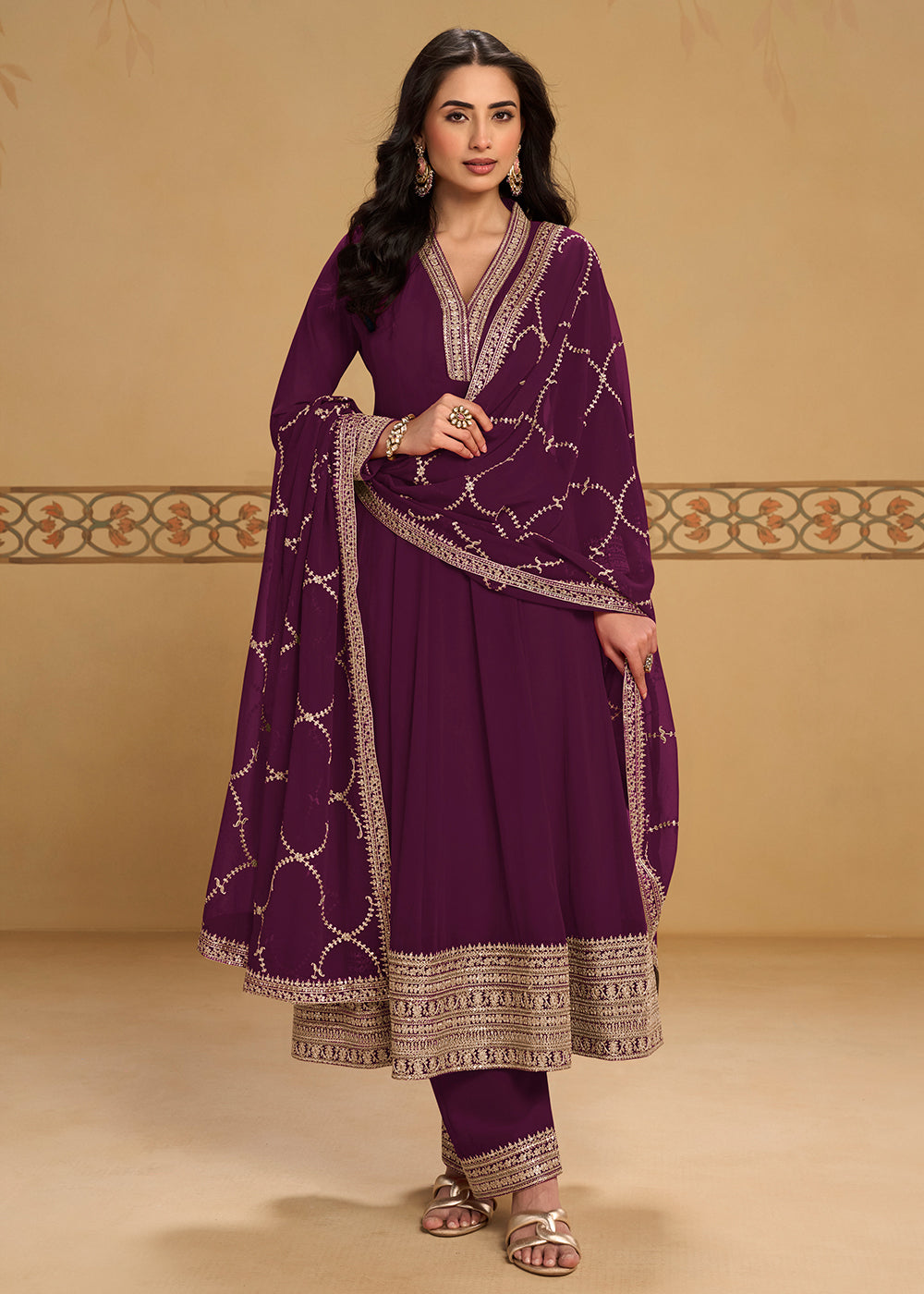 Buy Now Wine Purple Anarkali Top Style Pant Style Dress Online in US, UK, Canada, Germany, Italy, France, Greece, Australia, Austria, UAE & Worldwide at Empress.