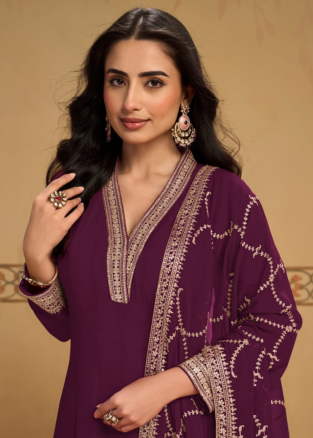 Buy Now Wine Purple Anarkali Top Style Pant Style Dress Online in US, UK, Canada, Germany, Italy, France, Greece, Australia, Austria, UAE & Worldwide at Empress.
