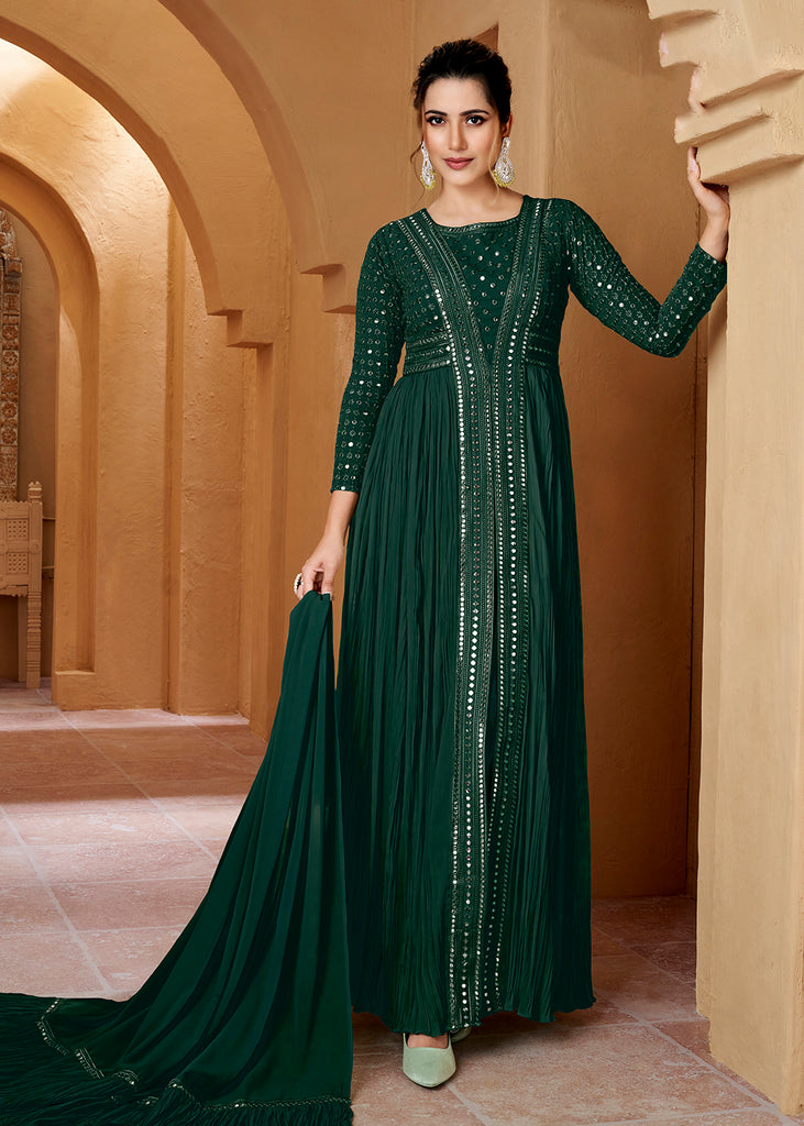 Designer Green Flared Georgette Anarkali Suit SFROY307001R –  ShreeFashionWear