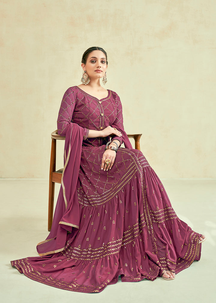 Mauve Real Georgette with Sequins Wedding Festive Gown