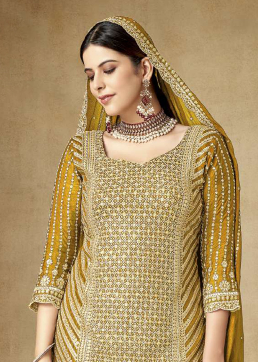 Shop Now Alluring Yellow Zari & Sequins Embroidered Gharara Suit Online at Empress Clothing in USA, UK, Canada, Italy & Worldwide. 