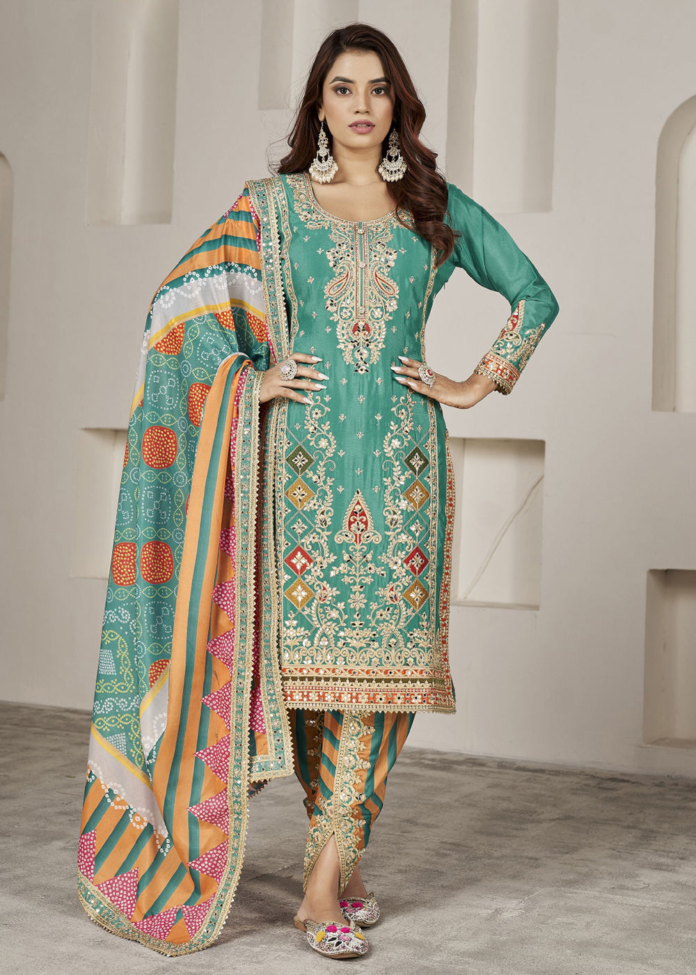 Buy Now Designer Sea Green Punjabi Style Dhoti Style Salwar Suit Online in USA, UK, Canada, Germany, Australia & Worldwide at Empress Clothing. 