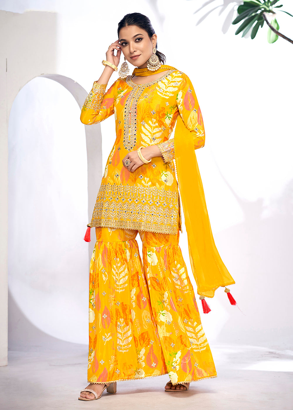 Yellow Crepe Bollywood Sharara Marriage Sharara Designer Sharara deals Indian Bridal Sharara Party Wear Sharara Ready to Wear Sharara Salwar Suit