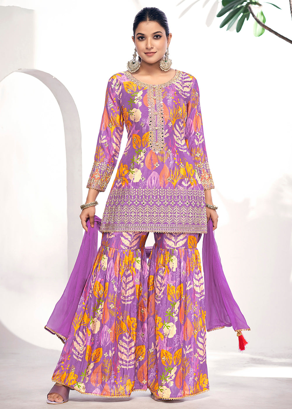 Shop Now Purple Embroidered & Printed Festive Gharara Suit Online at Empress Clothing in USA, UK, Canada, Italy & Worldwide. 