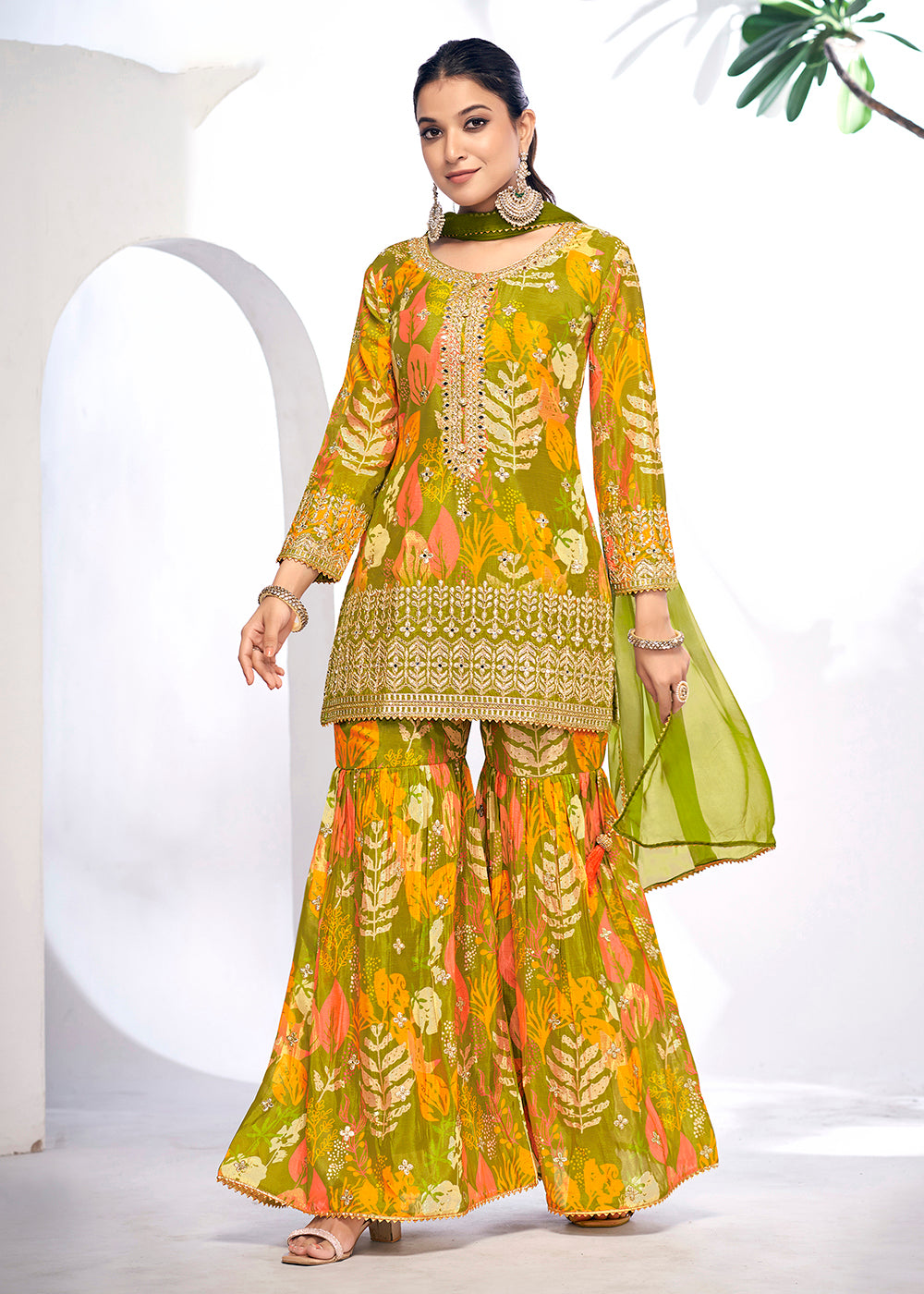 Shop Now Green Embroidered & Printed Festive Gharara Suit Online at Empress Clothing in USA, UK, Canada, Italy & Worldwide.