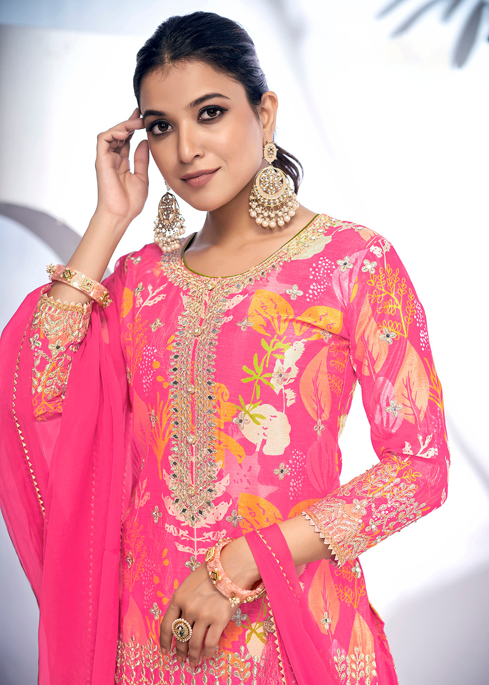 Shop Now Pink Embroidered & Printed Festive Gharara Suit Online at Empress Clothing in USA, UK, Canada, Italy & Worldwide.