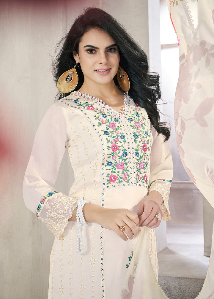 Buy Now White Roman Silk Embroidered Festive Salwar Kurta Suit Online in USA, UK, Canada, Germany, Australia & Worldwide at Empress Clothing.