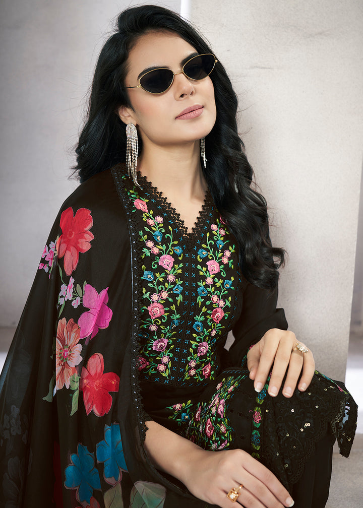 Buy Now Black Roman Silk Embroidered Festive Salwar Kurta Suit Online in USA, UK, Canada, Germany, Australia & Worldwide at Empress Clothing. 