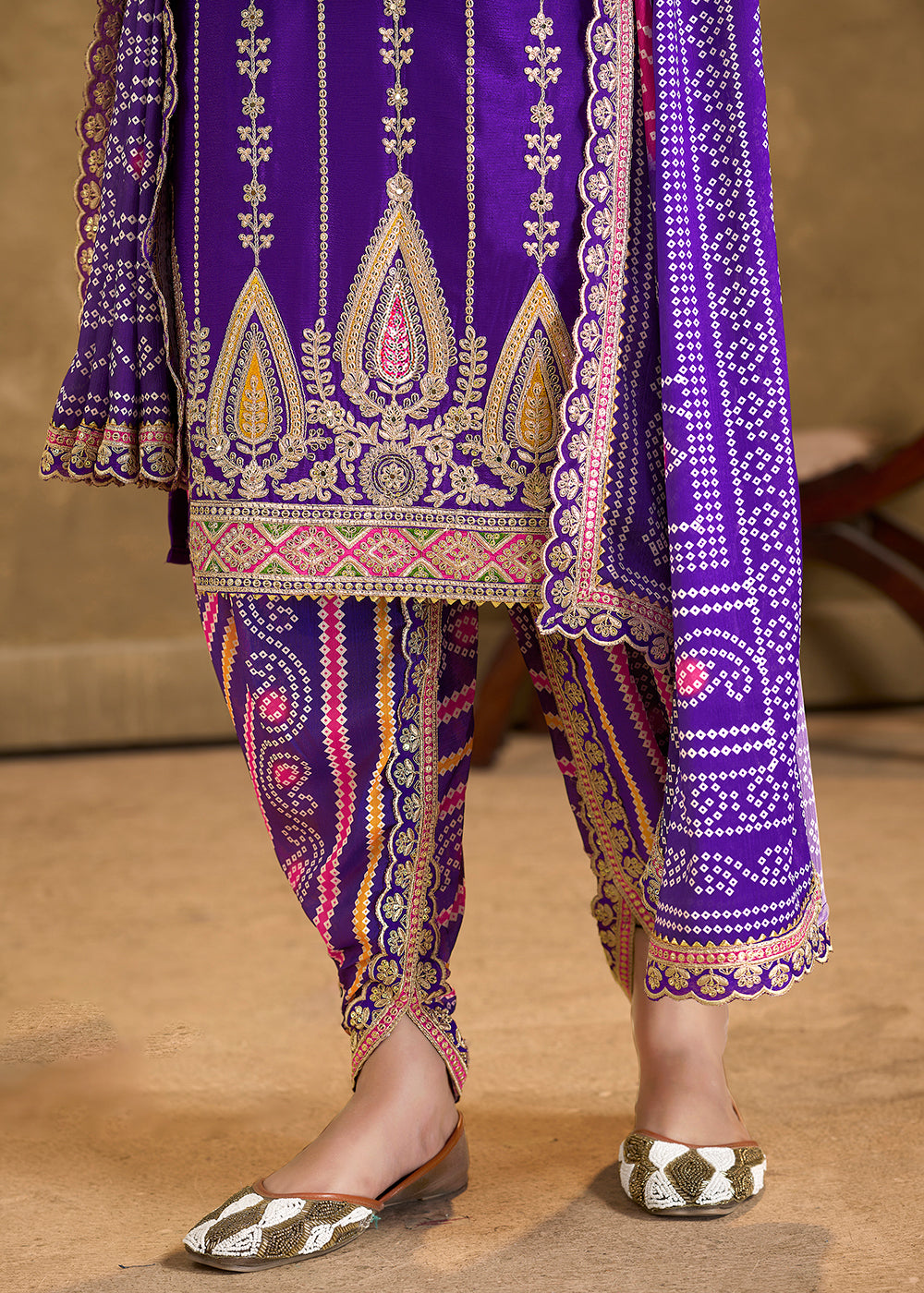 Buy Dhoti Style Salwar Suit Purple Chinnon Beige Punjabi Style
