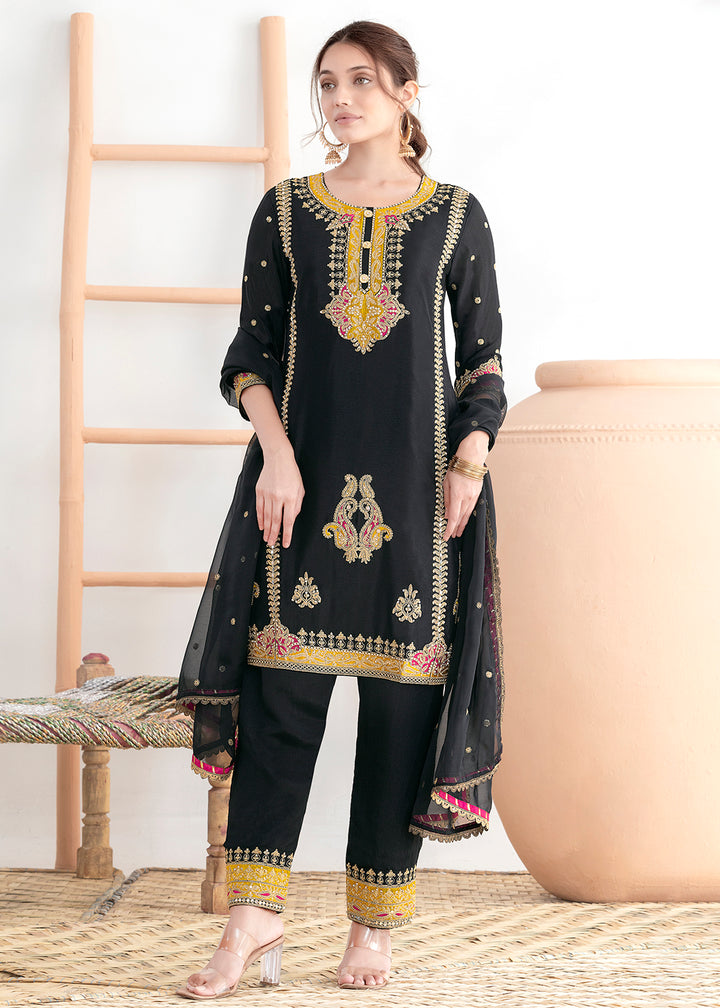 Buy Now Black Beautiful Applique Style Festive Wear Dress Online in New York, Las Vegas, Newark, Chicago, Houston, Fremont, Dubai, Utah & Worldwide at Empress.