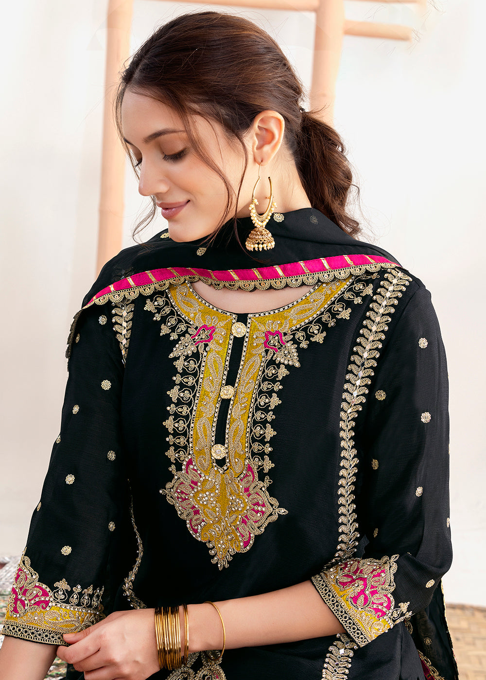 Buy Now Black Beautiful Applique Style Festive Wear Dress Online in New York, Las Vegas, Newark, Chicago, Houston, Fremont, Dubai, Utah & Worldwide at Empress.