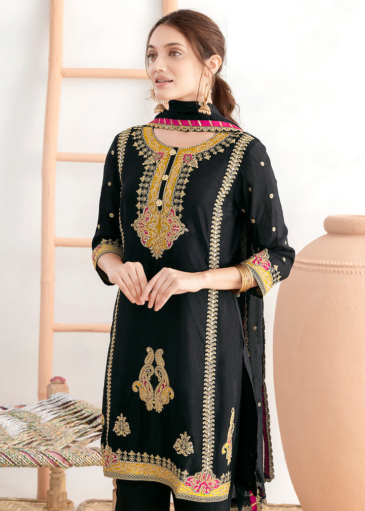 Buy Now Black Beautiful Applique Style Festive Wear Dress Online in New York, Las Vegas, Newark, Chicago, Houston, Fremont, Dubai, Utah & Worldwide at Empress.