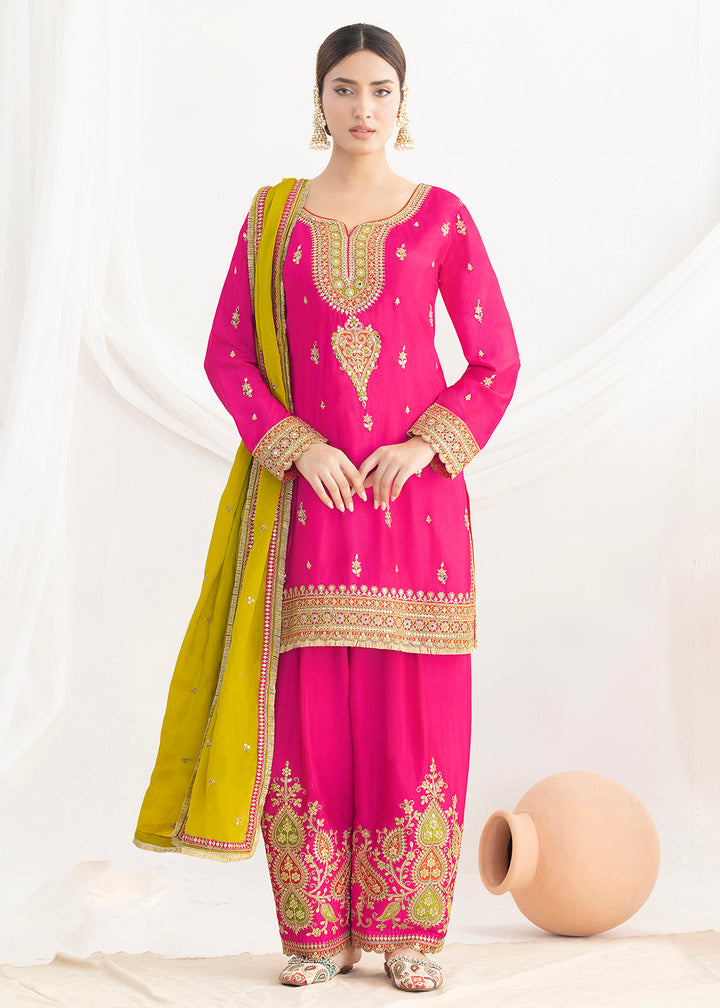 Buy Now Elegant Pink Kurti Style Farshi Style Salwar Suit Online in US, UK, Canada, Germany, Italy, France, Austria, Denmark, Finland & Worldwide at Empress.