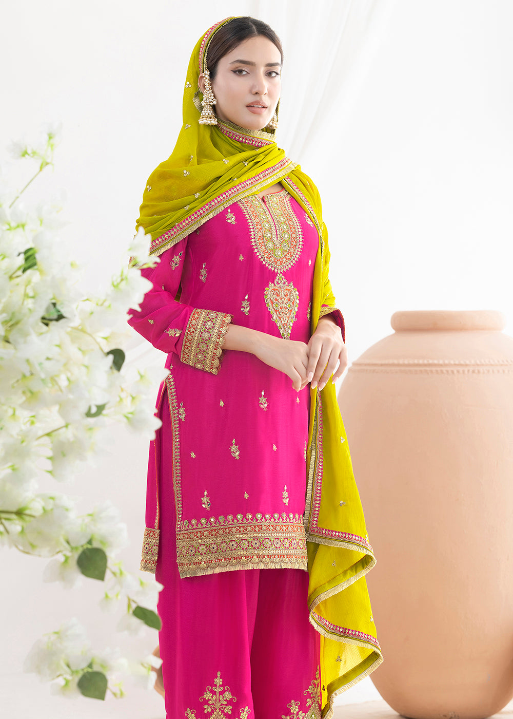 Buy Now Elegant Pink Kurti Style Farshi Style Salwar Suit Online in US, UK, Canada, Germany, Italy, France, Austria, Denmark, Finland & Worldwide at Empress.