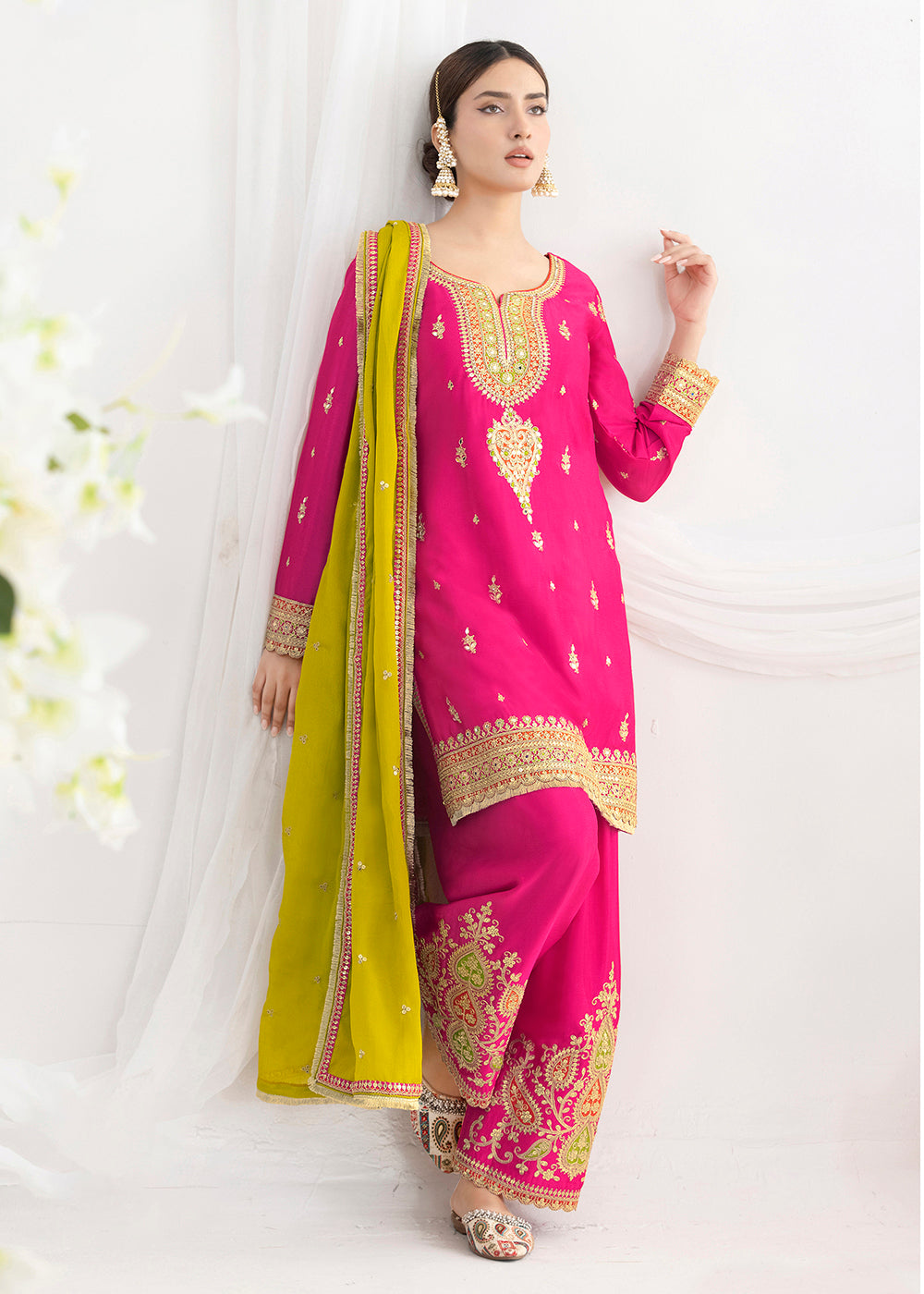 Buy Now Elegant Pink Kurti Style Farshi Style Salwar Suit Online in US, UK, Canada, Germany, Italy, France, Austria, Denmark, Finland & Worldwide at Empress.
