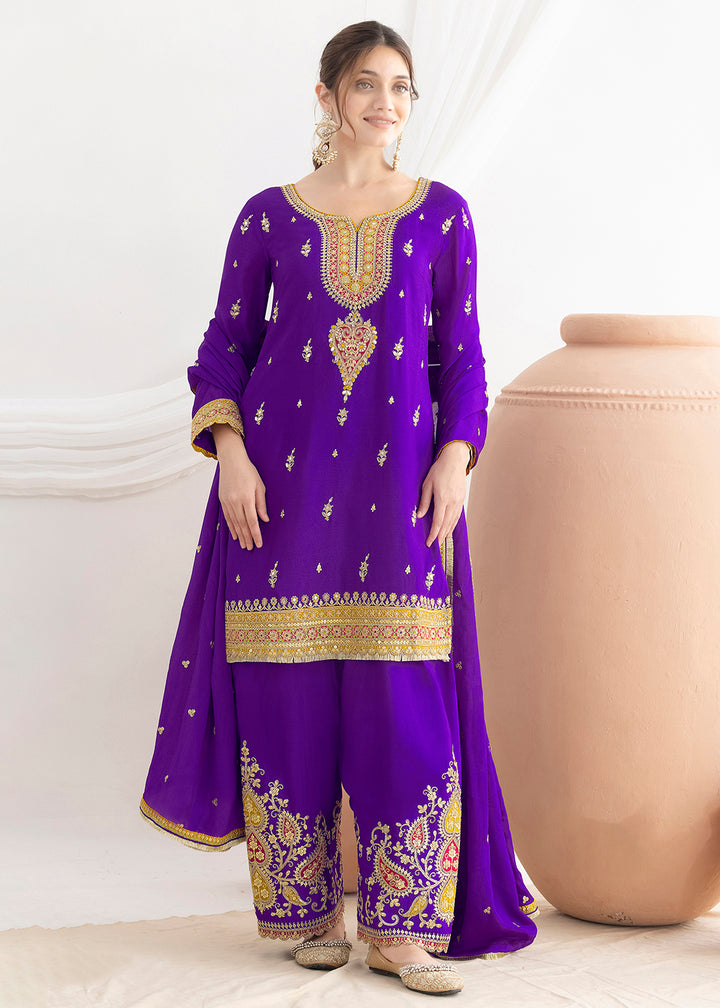 Buy Now Elegant Purple Kurti Style Farshi Style Salwar Suit Online in US, UK, Canada, Germany, Italy, France, Austria, Denmark, Finland & Worldwide at Empress.