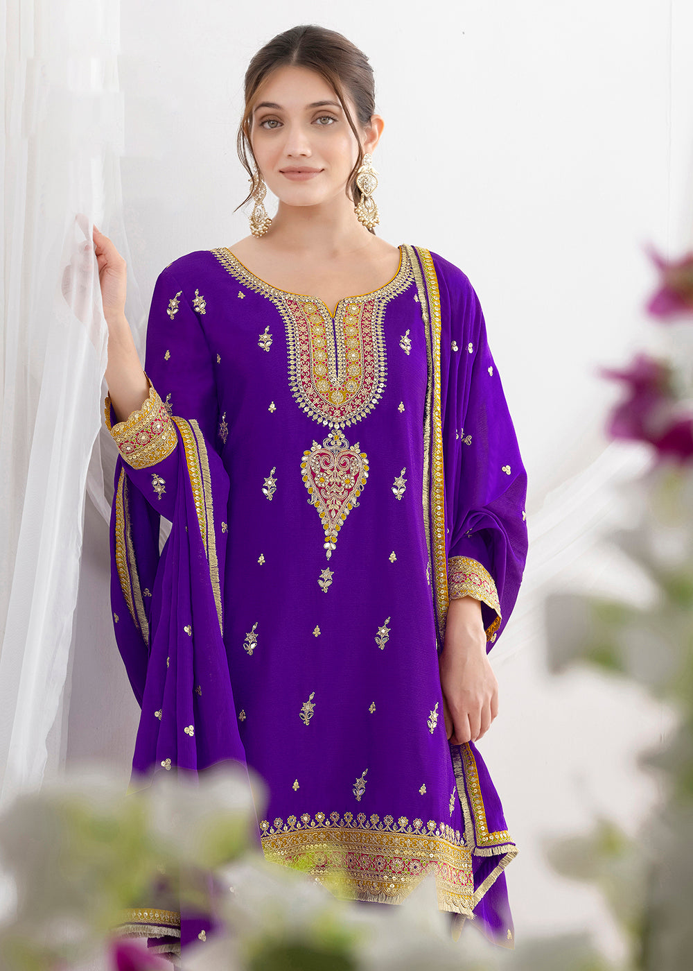 Buy Now Elegant Purple Kurti Style Farshi Style Salwar Suit Online in US, UK, Canada, Germany, Italy, France, Austria, Denmark, Finland & Worldwide at Empress.