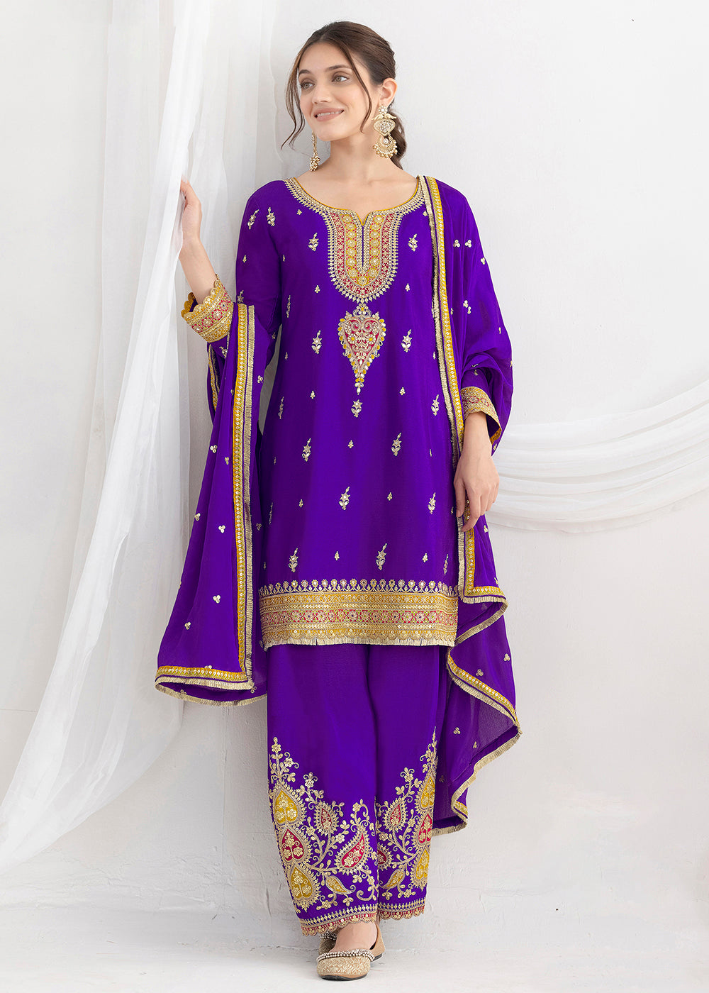 Buy Now Elegant Purple Kurti Style Farshi Style Salwar Suit Online in US, UK, Canada, Germany, Italy, France, Austria, Denmark, Finland & Worldwide at Empress.