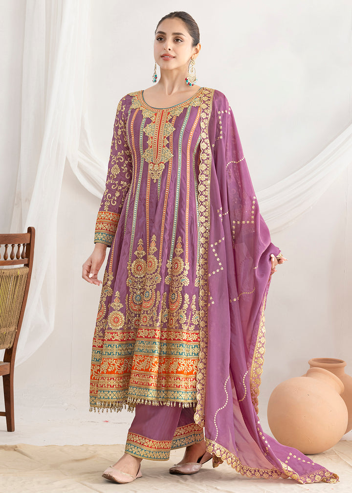Buy Now Purple Dabka Dori & Mirror Anarkali Style Suit Online in Newark, Miami, Toronto, London, Bayern, Katy, Utah, New York, Dubai & Worldwide at Empress.