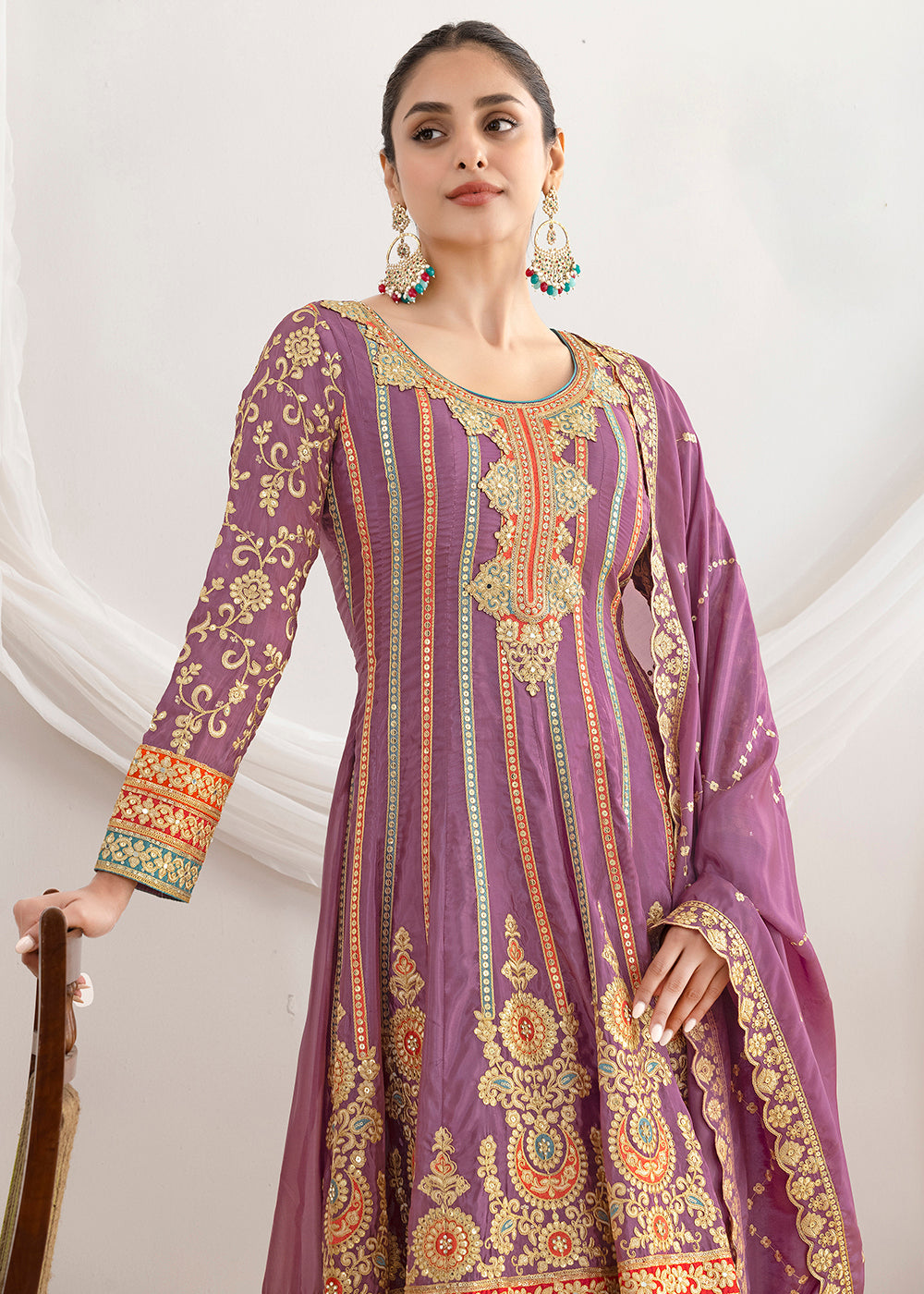 Buy Now Purple Dabka Dori & Mirror Anarkali Style Suit Online in Newark, Miami, Toronto, London, Bayern, Katy, Utah, New York, Dubai & Worldwide at Empress.