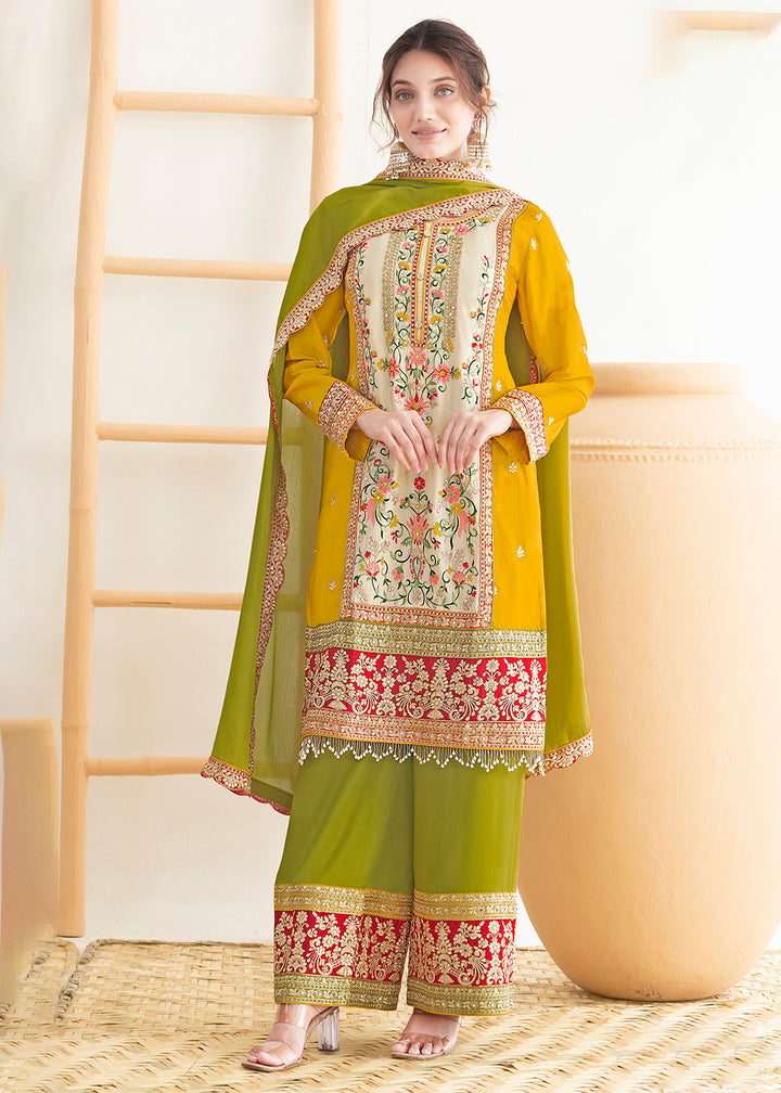 Buy Now Cream & Yellow Dabka Dori & Mirror Pant Style Suit Online in Newark, Miami, Toronto, London, Bayern, Katy, Utah, New York, Dubai & Worldwide at Empress.