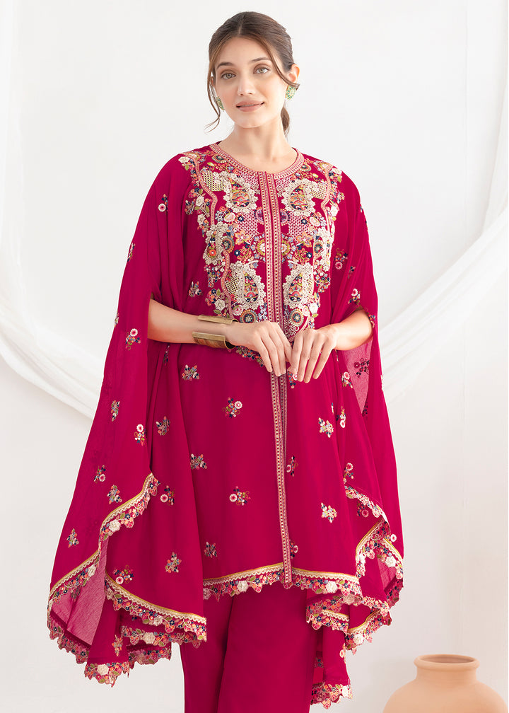 Buy Now Pink Floral Embroidered Kaftan Style Dress Online in US, UK, Canada, Germany, Italy, France, Austria, Australia, Denmark, UAE & Worldwide at Empress.