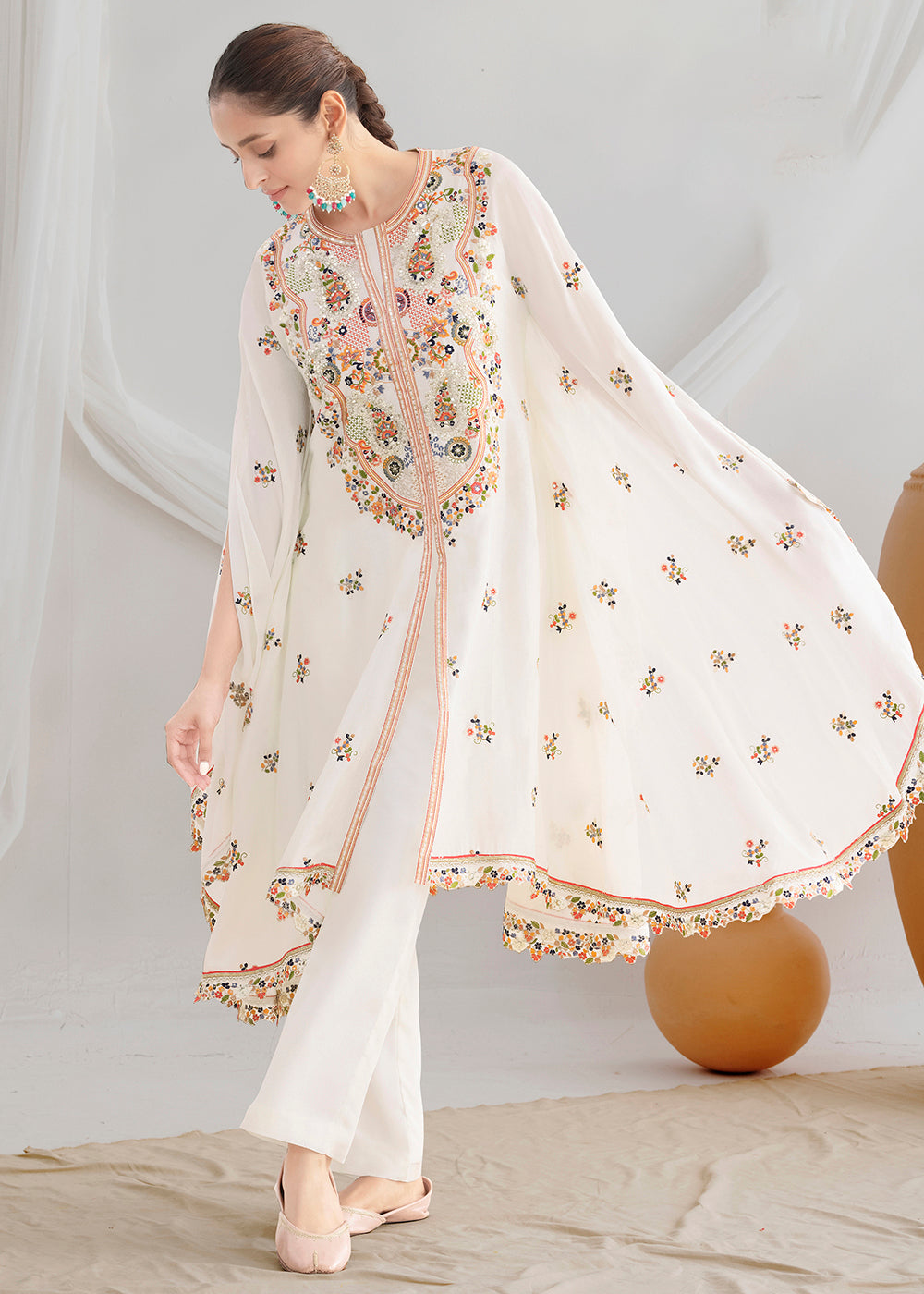Buy Now White Floral Embroidered Kaftan Style Dress Online in US, UK, Canada, Germany, Italy, France, Austria, Australia, Denmark, UAE & Worldwide at Empress.