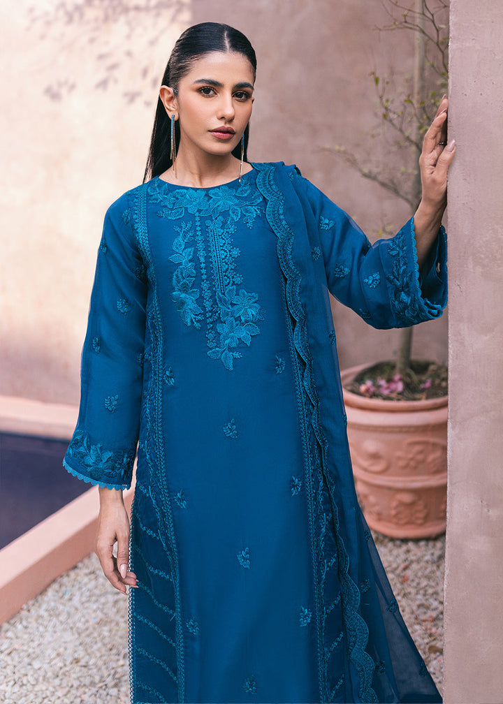 Buy Now Embroidered Ensembles 3 Pcs by Azure | Hydrangea Hues Online at Empress Online in USA, UK, Canada & Worldwide at Empress Clothing. 