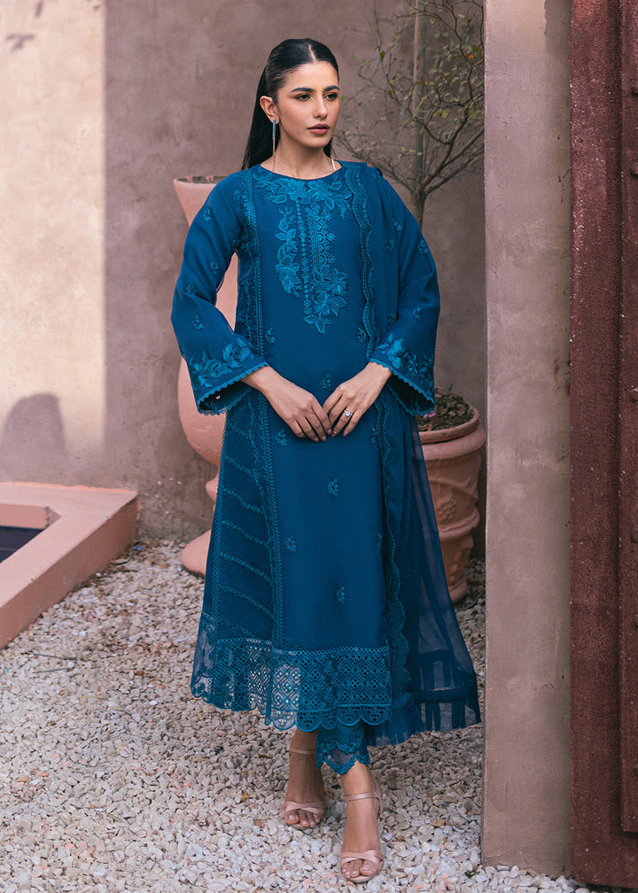 Buy Now Embroidered Ensembles 3 Pcs by Azure | Hydrangea Hues Online at Empress Online in USA, UK, Canada & Worldwide at Empress Clothing. 