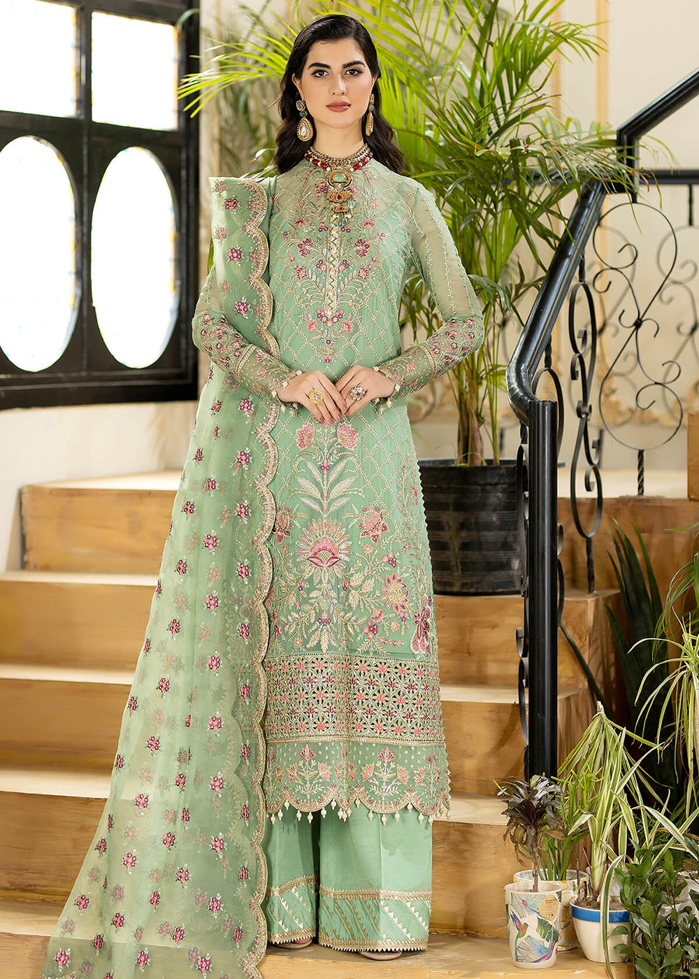 green Green Embroidered Georgette Trendy Salwar Suit For Mehndi - Hirpara  House - 4075554